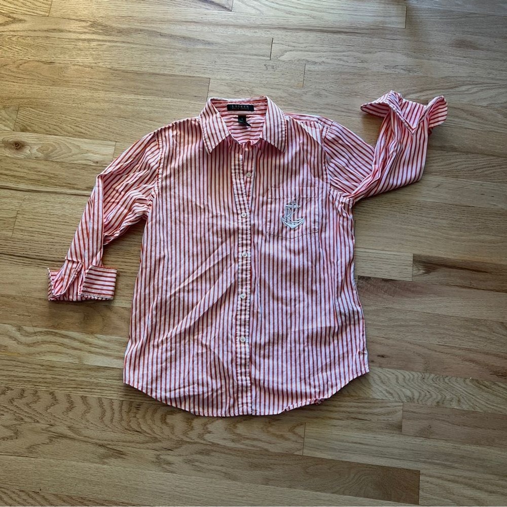 Ralph Lauren orange and White Striped Button-Down Shirt